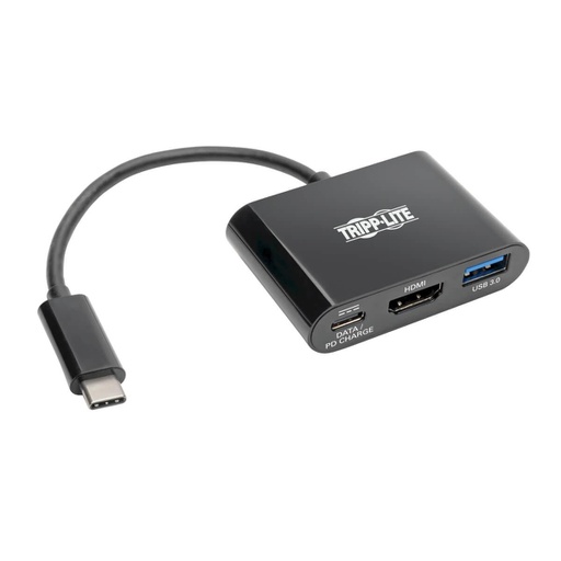 Tripp Lite USB-C to HDMI 4K Adapter with USB-A Port and PD Charging, HDCP, Black